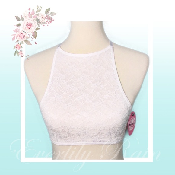 Anemone Other - White Lace Hook Closure Halter Bralette